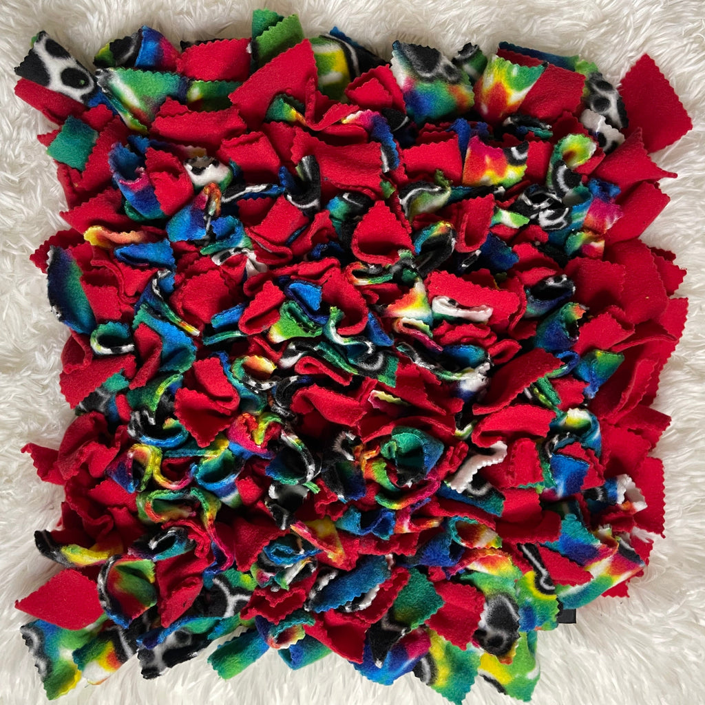 red and rainbow snuffle mat enrichment toy for small dogs
